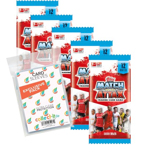 Bundle mit Topps Match Attax Bundesliga - 2024/2025-5 Booster + Exklusive Collect-it Hüllen von collect-it.de MY HOME OF CARDS + TOYS