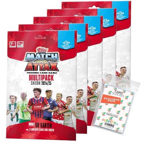 Bundle mit Topps Match Attax Bundesliga - 2024/2025-5 Multipacks + Exklusive Collect-it Hüllen von collect-it.de MY HOME OF CARDS + TOYS