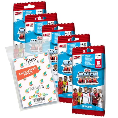 Bundle mit Topps Match Attax Bundesliga - 2024/2025-5 Powerpacks + Exklusive Collect-it Hüllen von collect-it.de MY HOME OF CARDS + TOYS