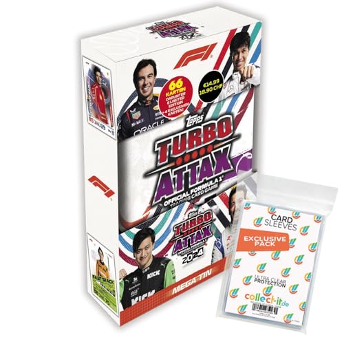 Bundle mit Topps - Turbo Attax Formel 1 2024 + Exklusive Collect-it Hüllen (1 Mega Tin Box Fast Track (Weiß)) von collect-it.de MY HOME OF CARDS + TOYS