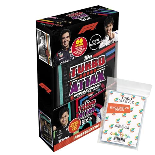 Bundle mit Topps - Turbo Attax Formel 1 2024-1 Mega Tin Box Fivefold + Exklusive Collect-it Hüllen von collect-it.de MY HOME OF CARDS + TOYS