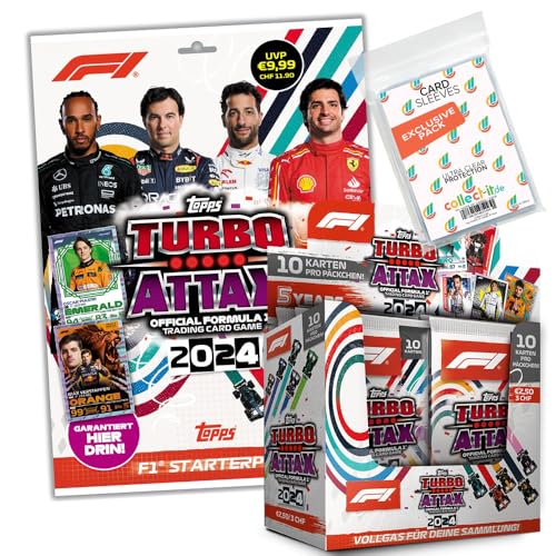 Bundle mit Topps - Turbo Attax Formel 1 2024-1 Starter + 1 Display (24 Booster) + Exklusive Collect-it Hüllen von collect-it.de MY HOME OF CARDS + TOYS