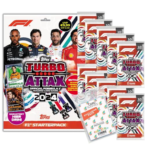 Bundle mit Topps - Turbo Attax Formel 1 2024-1 Starter + 10 Booster + Exklusive Collect-it Hüllen von collect-it.de MY HOME OF CARDS + TOYS