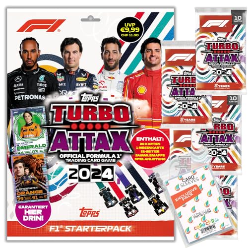 Bundle mit Topps - Turbo Attax Formel 1 2024-1 Starter + 5 Booster + Exklusive Collect-it Hüllen von collect-it.de MY HOME OF CARDS + TOYS