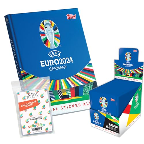 Bundle mit UEFA Euro 2024 Germany - Sammelsticker - 1 Hardcover Album + 1 Display (100 Tüten) + Exklusive Collect-it Hüllen von collect-it.de MY HOME OF CARDS + TOYS