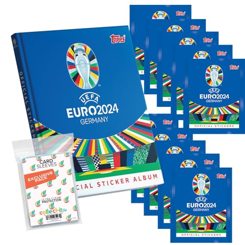 Bundle mit UEFA Euro 2024 Germany - Sammelsticker - 1 Hardcover Album + 10 Tüten + Exklusive Collect-it Hüllen von collect-it.de MY HOME OF CARDS + TOYS