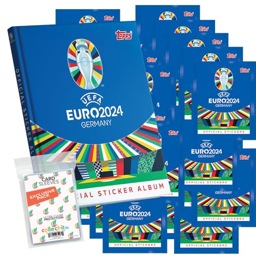 Bundle mit UEFA Euro 2024 Germany - Sammelsticker - 1 Hardcover Album + 50 Tüten + Exklusive Collect-it Hüllen von collect-it.de MY HOME OF CARDS + TOYS