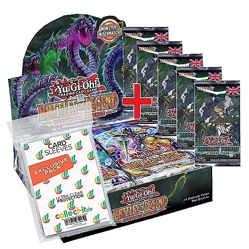 Yugioh Super-Sale: Battles of Legend: Monstrous Revenge 1 Display - Deutsch + 5 Boosterpacks Synchro Storm - Englisch + 100 Exklusive Collect-it.de Hüllen von collect-it.de MY HOME OF CARDS + TOYS