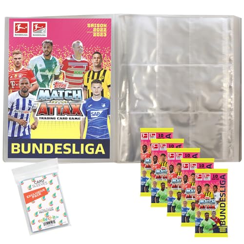 collect-it.de MY HOME OF CARDS + TOYS Exklusive Aufbewahrungshüllen im Bundle mit Topps Match Attax 2022/23-1 Leere Sammelmappe + 5 Booster + 1 seltene Nationalspieler Karte von collect-it.de MY HOME OF CARDS + TOYS