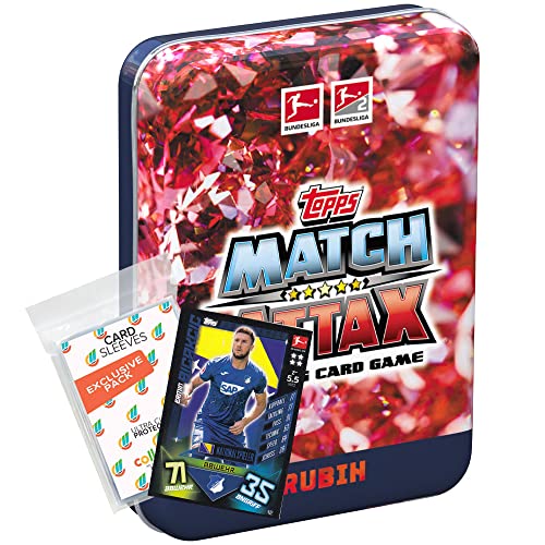 collect-it.de MY HOME OF CARDS + TOYS Exklusive Aufbewahrungshüllen im Bundle mit Topps Match Attax 2022/23-1 Mini Tin Box Rubin + 1 seltene Nationalspiel Karte von collect-it.de MY HOME OF CARDS + TOYS