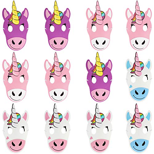 com-four® 12x Einhorn-Maske für Kinder in verschiedenen Farben - Masken für Geburtstage und Motto-Partys [Auswahl variiert] (12 Stück - Einhorn-Maske) von com-four