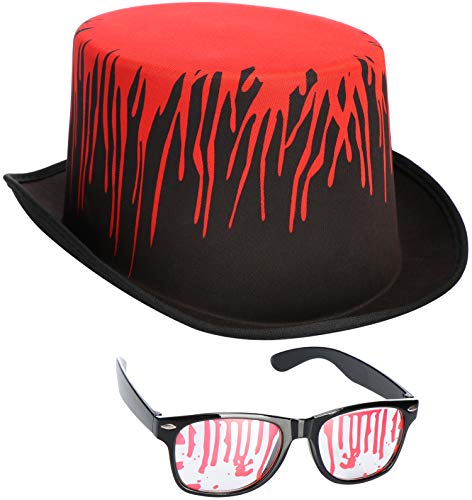 com-four® 2-teiliges Halloween-Set bestehend aus Hut mit Blutspritzer und einer Brille mit Kunst-Blut passend zu vielen Kostümen zu Motto-Partys, Karneval, Fasching (02-teilig - Hut/Brille) von com-four