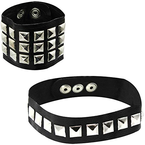 com-four® 2-teiliges Set Armband und Halsband mit Pyramidennieten in Lederoptik, Rocker, Biker, Punk, Steampunk aus Kunstleder für Partygänger, Halloween & Fasching (02 Stück - Armband/Halsband V2) von com-four