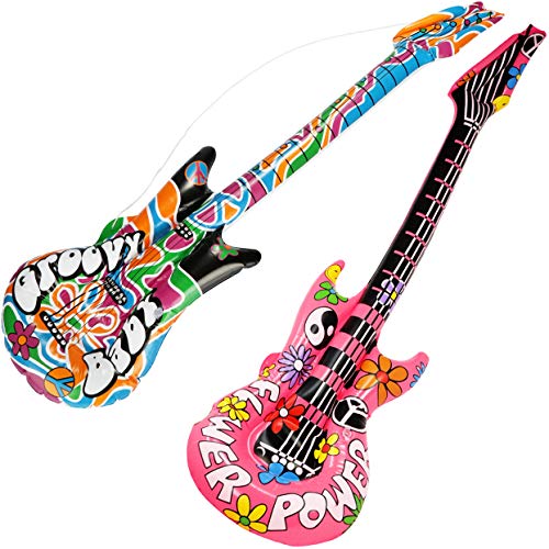 com-four® 2X aufblasbare Gitarren im Hippie-Look als witziges Accessoire - Luftgitarre perfekt zu Fasching, Karneval oder Halloween - Größe: ca.1 Meter [Auswahl variiert] (Luftgitarre - 2 Stück) von com-four