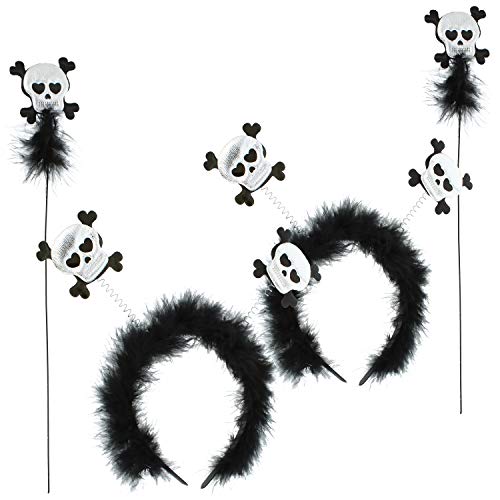 com-four® 2x Haarreif-Set Halloween - Haarreif und Stab im Totenkopf-Design - Kostüm für Halloween und Fasching (02 Stück - Totenkopf) von com-four