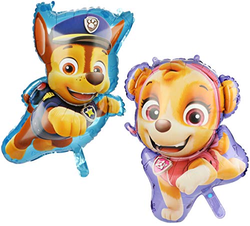 com-four® 2x XXL Folien-Ballon mit Motiven von Chase und Skye aus "Paw Patrol" - Großer Folienballon als Deko für Kinder-Geburtstage und Partys von com-four