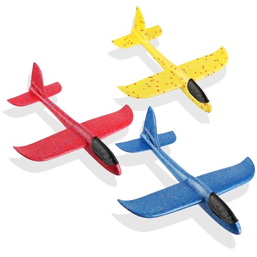 com-four® 3X Styroporflugzeug für Kinder und Erwachsene - Stabiler Wurfgleiter mit Stecksystem - Segelflugzeugmodell - Ultra-leichtes Modellflugzeug - Styroporflieger ohne Motor (03 Stück - 3 Farben) von com-four