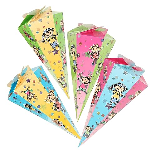 com-four® 4X Schultüte 30cm, Geschwisterschultüten aus Pappe, Faltbare Zuckertüte für die Einschulung zum Schulanfang, Geschenkverpackung für Schulanfänger (4 Stück - Kinder) von com-four