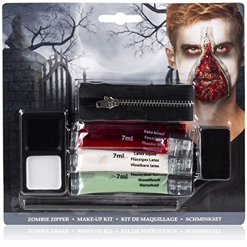 com-four® Schminkset Zombie-Reißverschluss, Set für EIN Cooles Reißverschluss-Tattoo, Horror, Halloween, Karneval, Zombie-Mottoparty von com-four