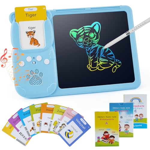 comeder Sprechende Flash Karten, Sprechende Lernkarten Deutsch und Englisch, 255 Blätter 510 Wörter Sprechende Flash-Karten mit LCD Schreibtablett, Lesen & Schreiben für Kleinkinder 2-6 Jahre Alt von comeder