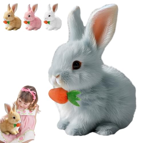 2025 Neu Hüpfendes Kaninchen, My Realistic Bunny Toy, Interaktives Elektronisches Haustier Plüschhasenspielzeug mit Geräuschen Bewegungen Wackeln Hasen Kuscheltiere Osterhase Plüschtier (Grau) von comepew