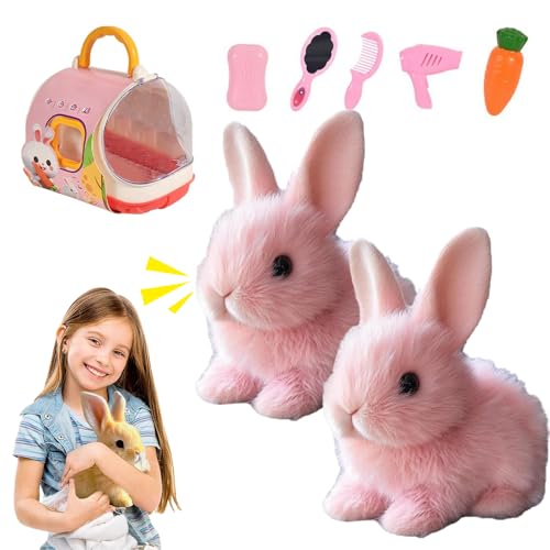 My Realistic Bunny Toy, 2025 Neu Hüpfendes Kaninchen, Interaktives Elektronisches Haustier mit Geräuschen Bewegungen Gehen Wackeln Ohren Zucken Nase Interaktives Kaninchen Haustier für Ostern (Rosa*2) von comepew