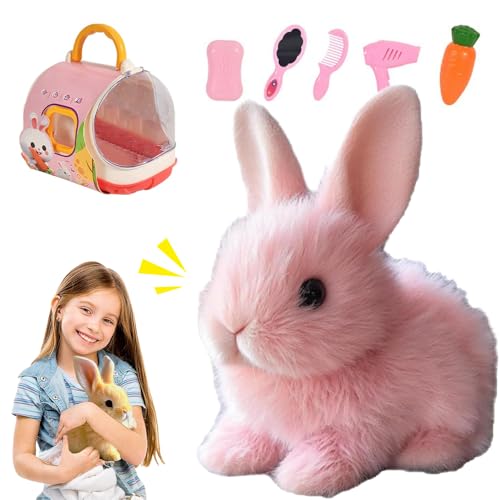 My Realistic Bunny Toy, 2025 Neu Hüpfendes Kaninchen, Interaktives Elektronisches Haustier mit Geräuschen Bewegungen Gehen Wackeln Ohren Zucken Nase Interaktives Kaninchen Haustier für Ostern (Rosa) von comepew