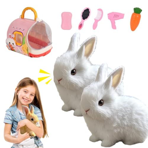 My Realistic Bunny Toy, 2025 Neu Hüpfendes Kaninchen, Interaktives Elektronisches Haustier mit Geräuschen Bewegungen Gehen Wackeln Ohren Zucken Nase Interaktives Kaninchen Haustier für Ostern (Weiß*2) von comepew