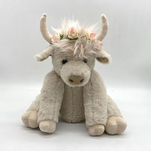 comepew Scottish Highland Cow Soft Plush Toy, 2024 Neuest Hochlandkuh Plüsch, 25CM Highland Cow Stofftier mit Blume Musik Highland Cow Plush Toy Beweglich Kuscheltier Kuh Toy Highland Kuh (Music-W1) von comepew