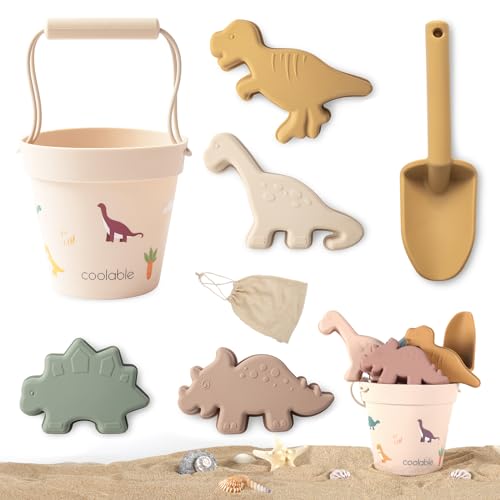 coolable 6 PCS Strandspielzeug für Kinder, Silikon Strandspielzeug Set, inklusive Eimer, Schaufel und 4 Sandformen für Jungen und Mädchen(Dinosaurierwelt) von coolable