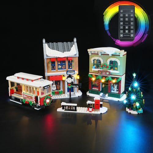 cooldac LED Licht-Kit kompatibel mit Lego 10308 Weihnachtlich geschmückte Hauptstraße Bausteinen Modell, Led Beleuchtungs Set Kompatibel mit Lego 10308 mit Fernbedienung (nur Lichter, Keine Modelle) von cooldac