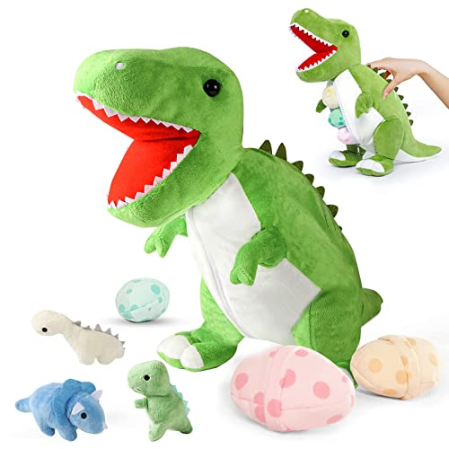 corgi butt 23,6 ''Dino Kuscheltier Mama Stehendes Spielzeug Plüsch Dinosaurier mit 3 Kleine Plüsch Mini Dinosaurier Weiche Kuscheltiere Geschenk für Kinder, Freunde von corgi butt