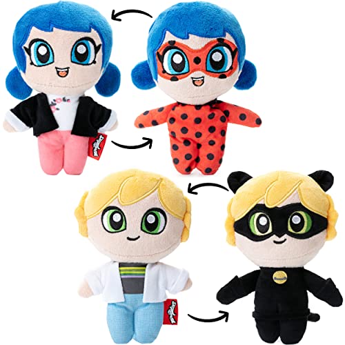 Miraculous Ladybug Plüsch Schlüssel-Anhänger 2er Set, Adrien - Cat Noir und Marinette Ladybug, 16cm, doppelseitig von corimori