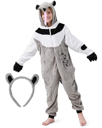 corimori Flauschiges Ameisenbär-Kostüm für Kinder mit Haarreif | Karneval Fasching Kostüm Onesie für Mädchen, Jungen | Körpergröße 110-130cm von corimori