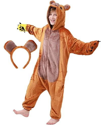 corimori Flauschiges Bären-Kostüm für Kinder mit Haarreif | Karneval Fasching Kostüm Onesie für Mädchen, Jungen | Körpergröße 110-130cm von corimori