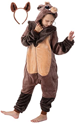 corimori Flauschiges Wildschwein-Kostüm für Kinder mit Haarreif | Karneval Fasching Kostüm Onesie für Mädchen, Jungen | Körpergröße 110-130cm von corimori