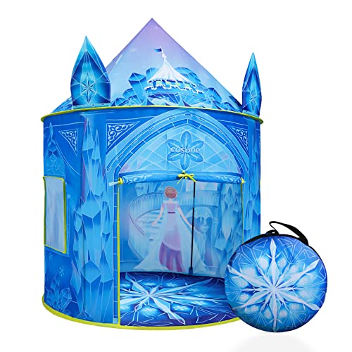 Cosone Kinderzelt für Drinnen und Outdoor, Frozen Geschenk für Mädchen 4 5 6 7 8 Jahre, Frozen Zelt Spielzeug, 101 × 101 × 129 cm, Spielzelt Spielhaus Kinder, Blaues Prinzessinnenschloss von cosone