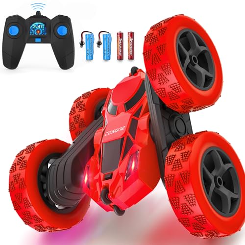 cosone Fernbedientes Auto für Kinder, Double Sided 360° Drehbar, 4WD RC Auto mit Scheinwerfern 2,4 GHz Race Stunt Toy Wiederaufladbare Autos für Jungen Mädchen Geburtstag (Rot) von cosone