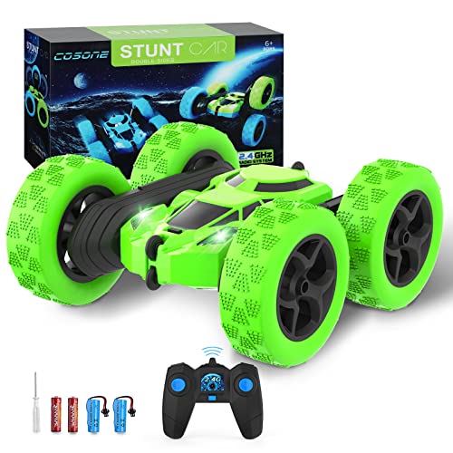 cosone Ferngesteuerte Autos, RC-Autos Stuntauto, 2,4 GHz, ferngesteuertes Autospielzeug für Jungen, Allrad-Offroad-Stuntauto, doppelseitig, um 360° drehbar, Geschenke für Kinder ab 6 Jahren (Grün) von cosone