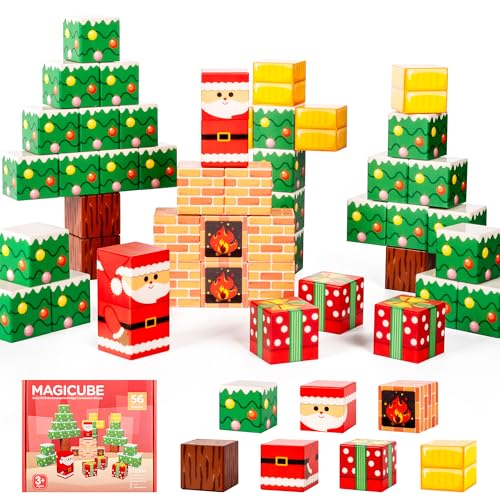 cossy Magnetische Bausteine 56 Stück- Baue Mine Welt mit Weihnachts, Magnetische Bauwelt, Magnetische Fliesen für Kinder, Magnetische Spielzeug, Geschenke für Jungen und Mädchen ab 3 Jahren von cossy