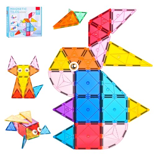 cossy Magnetische Bausteine 40 Teile,Magnetische Fliesen für Kinder,Magnetspielzeug Magneten Kinder,Kreativität & STEM-Lernspielzeug,Montessori Spielzeug für 3+ Jahre von cossy