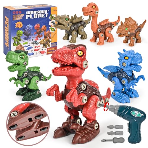 cossy Take Apart Dinosaur Spielzeug für Kinder mit Rutsche Funktion, 6 Packs DIY Dinosaurier Educational STEM Building Spielzeug mit elektrischen Bohrer, für 3+ Jungen Mädchen von cossy