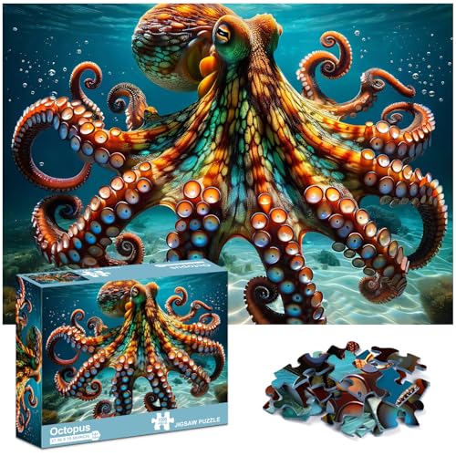 crowm Deep Sea Giant Octopus Jigsaw Puzzle, 1000 Teile Puzzles für Erwachsene, Marine Artwork Puzzle Herausfordernde Familienaktivität für Puzzle-Enthusiasten Home Decor Wandkunst von crowm