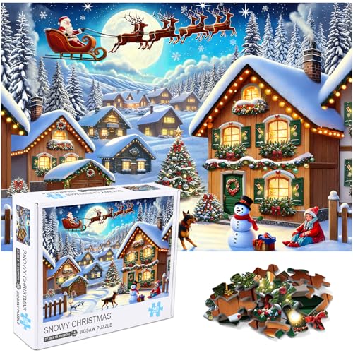 crowm Weihnachtspuzzle für Erwachsene, 1000 Teile Winterschneelandschaft Puzzles Herausfordernde Ferien Familie Puzzle Perfekt für Spieleabende von crowm