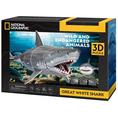 CubicFun 661098 National Geographic 3D Puzzle, Weißer Hai, 3D Tierpuzzle mit 72 Teilen, Modellbausatz für Kinder ab 8 Jahren CubicFun 661098 National Geographic 3D Puzzle, Weißer Hai, 3D Tierpuzzle mit 72 Teilen, Modellbausatz für Kinder ab 8 Jahren von cubic fun