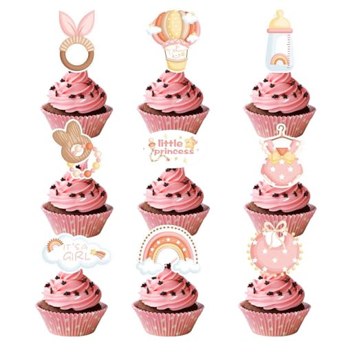 Cupcake Toppers Deko, 18 Stück Tortendeko Party Deko, Für Mädchen Happy Thema Party Birthday Kinder Mädchen Junge, Rainbow Taufe Deko Baby Shower Babyparty von cuhostki