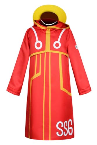 cultofmoon Anime Cosplay Kostüm Egghead Island Kostüm Rot Bedruckter Robe mit Kapuze Strohhut Anime Hoodie Jacke 163 Outfit Halloween Karneval von cultofmoon