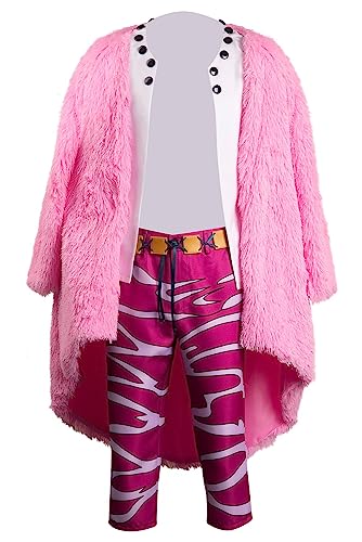 cultofmoon Anime Doflamingo Cosplay Kostüm Anzug Rosa Plüschjacke Umhang Anime Shorts Komplettes Set Kimono Halloween Karneval Party Outfits von cultofmoon