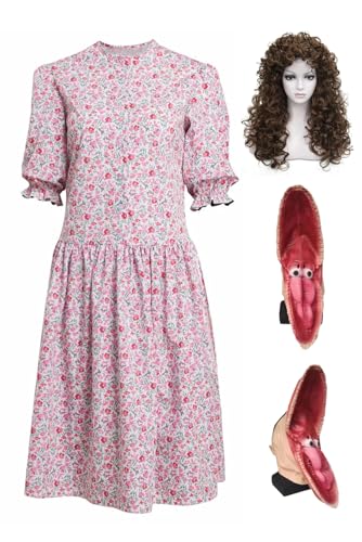 cultofmoon Barbara Kostüm Beetle Cosplay Juice Kleid Rosa Blumenkleid mit Perücke Maske Sommerkleid Swing Freizeitkleid Halloween Horror Maske Karneval Outfit von cultofmoon