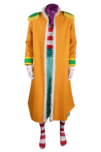 cultofmoon Buggy Cosplay Kostüm Pirate Kapitän Uniform Set Anime Outfits Gestreiftes T-Shirt Piratenhose Kapitän Mantel Orange Kimono Halloween Karneval von cultofmoon